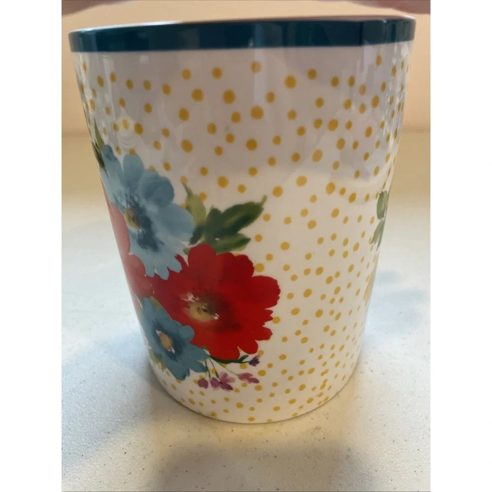 Breezy Blossom Crock Utensil Holder Pioneer Woman Floral Yellow Polka Dot 6